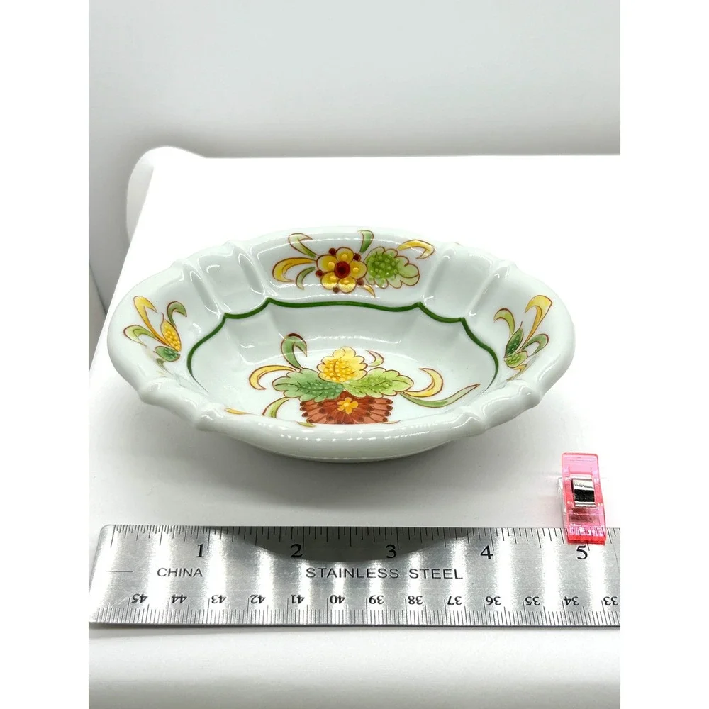 Sherle Wagner Italy Hand Painted Floral Porcelain Scalloped Soap Trinket Dish